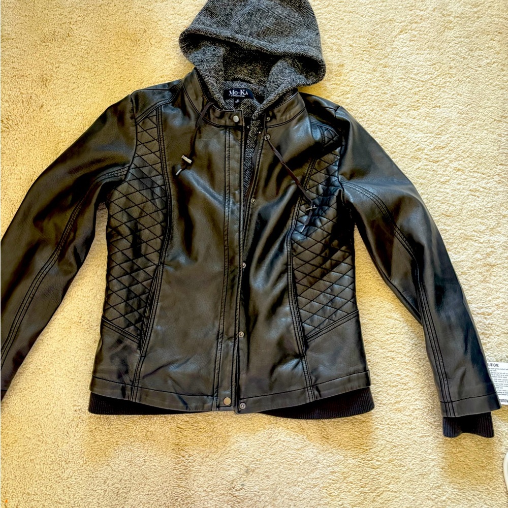 Leather Motorcycle Jacket With Tweed interior